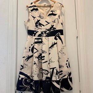Donna Karan Black and White Graphic Midi Dress
